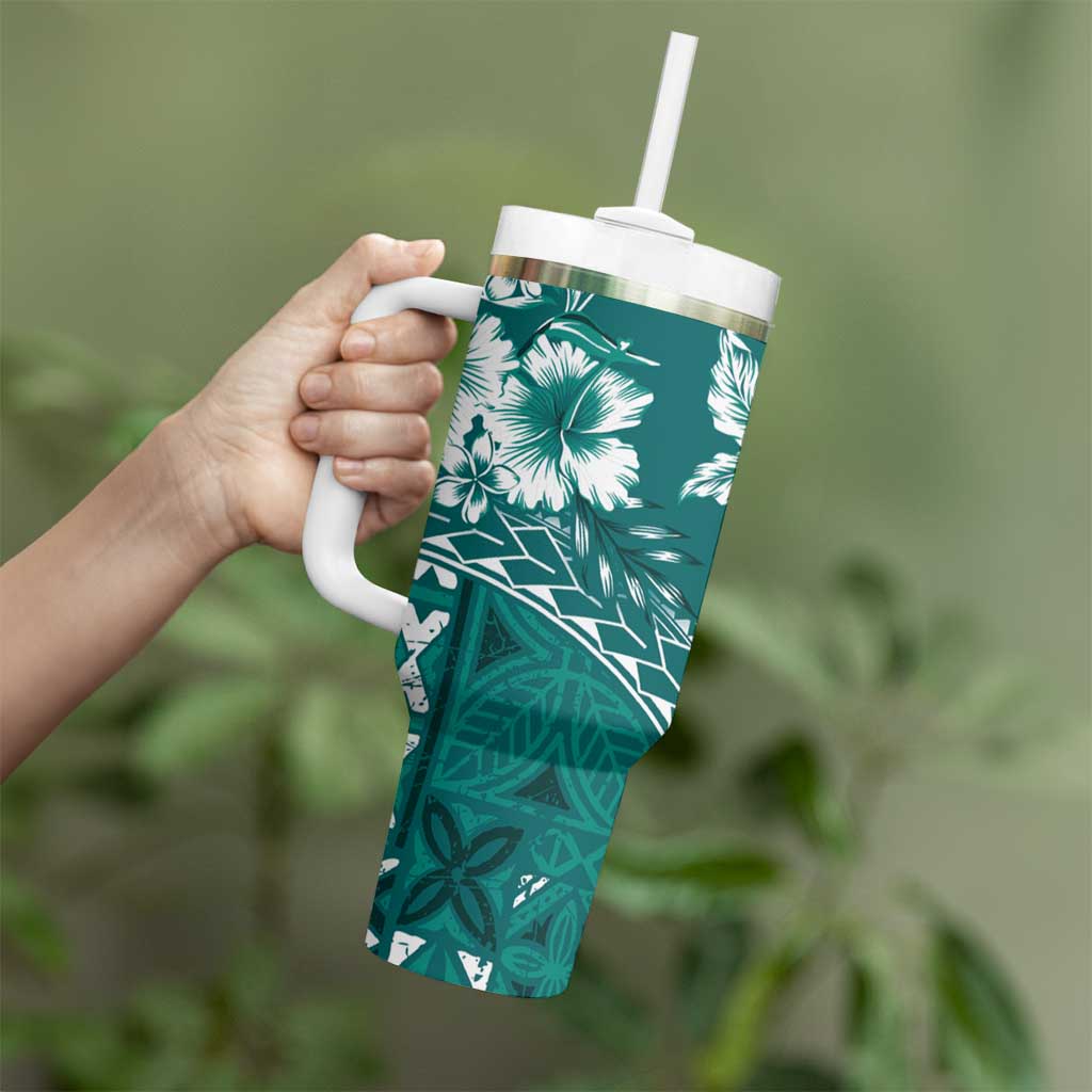 Kia Orana Cook Islands Tumbler With Handle Tiare & Stars - Teal LT7 - Polynesian Pride