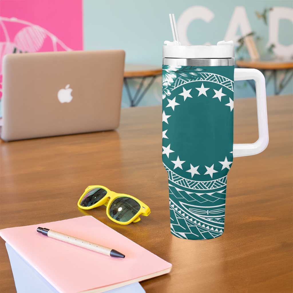 Kia Orana Cook Islands Tumbler With Handle Tiare & Stars - Teal LT7 - Polynesian Pride