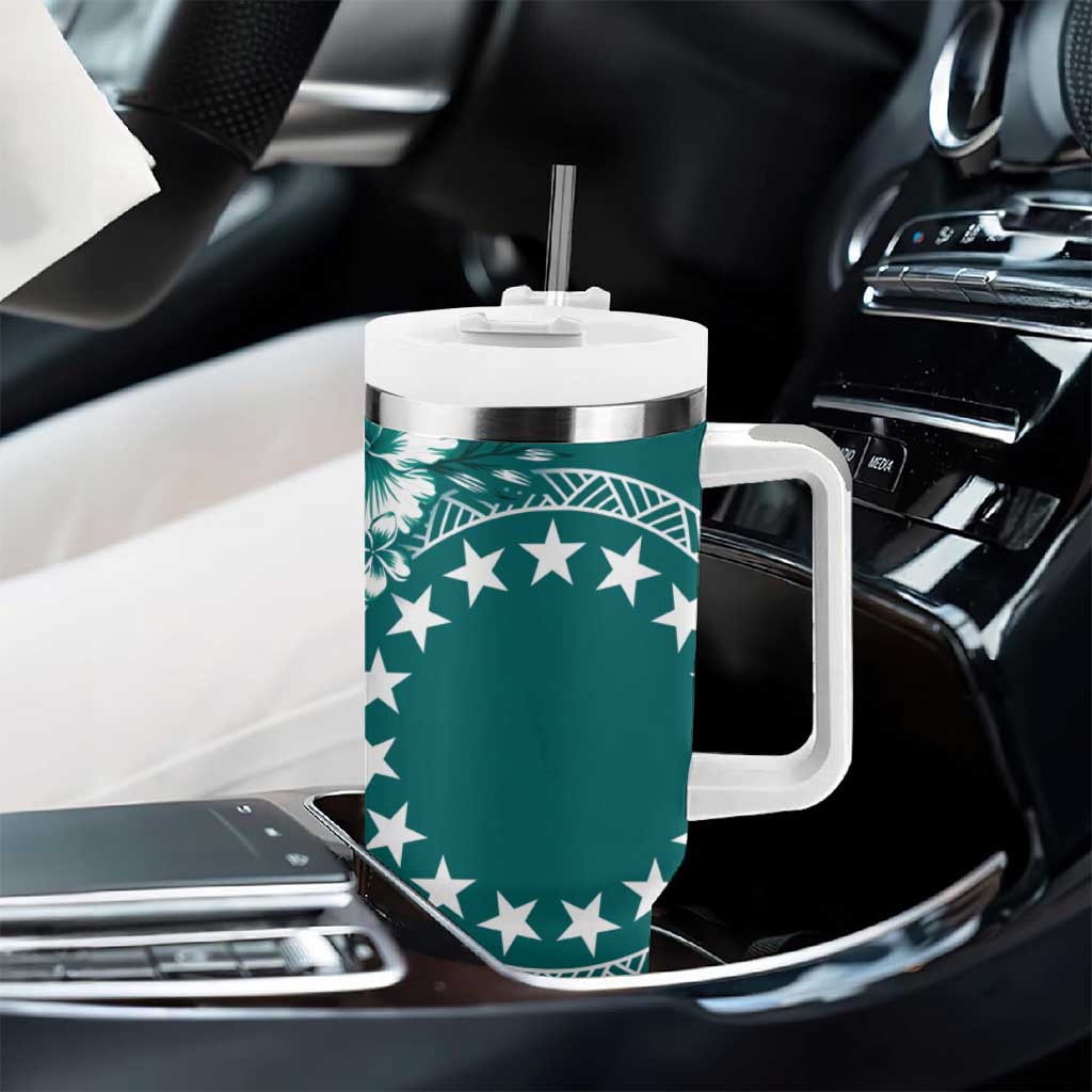 Kia Orana Cook Islands Tumbler With Handle Tiare & Stars - Teal LT7 - Polynesian Pride