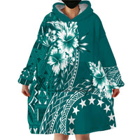 Kia Orana Cook Islands Wearable Blanket Hoodie Tiare and Stars - Teal