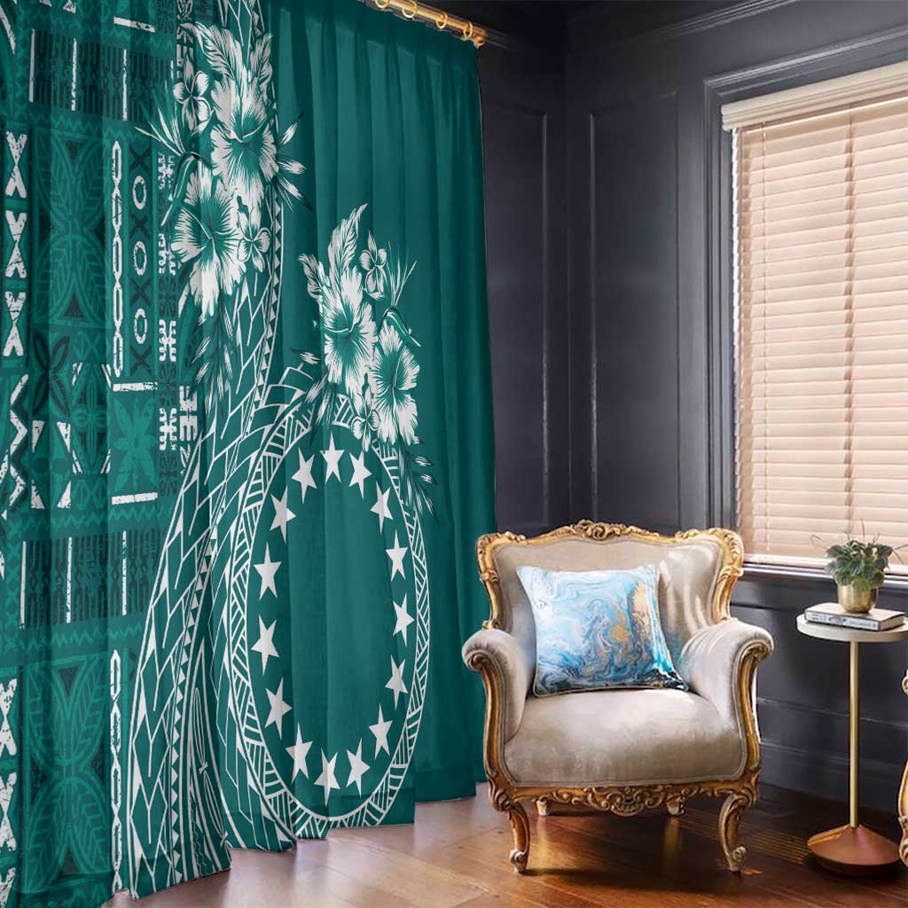Kia Orana Cook Islands Window Curtain Tiare and Stars - Teal LT7 - Polynesian Pride