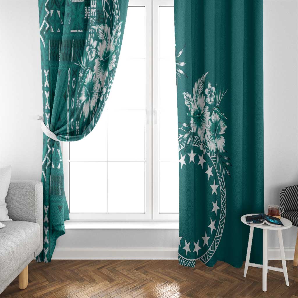 Kia Orana Cook Islands Window Curtain Tiare and Stars - Teal LT7 - Polynesian Pride