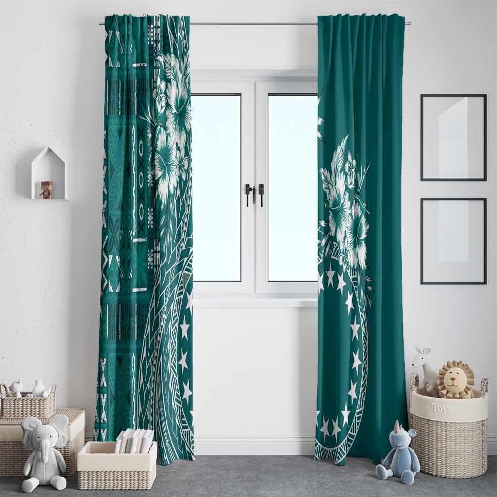 Kia Orana Cook Islands Window Curtain Tiare and Stars - Teal LT7 - Polynesian Pride