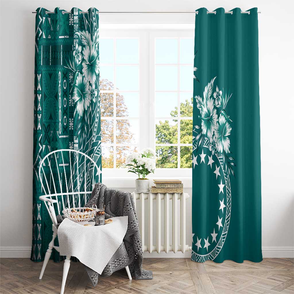 Kia Orana Cook Islands Window Curtain Tiare and Stars - Teal LT7 - Polynesian Pride