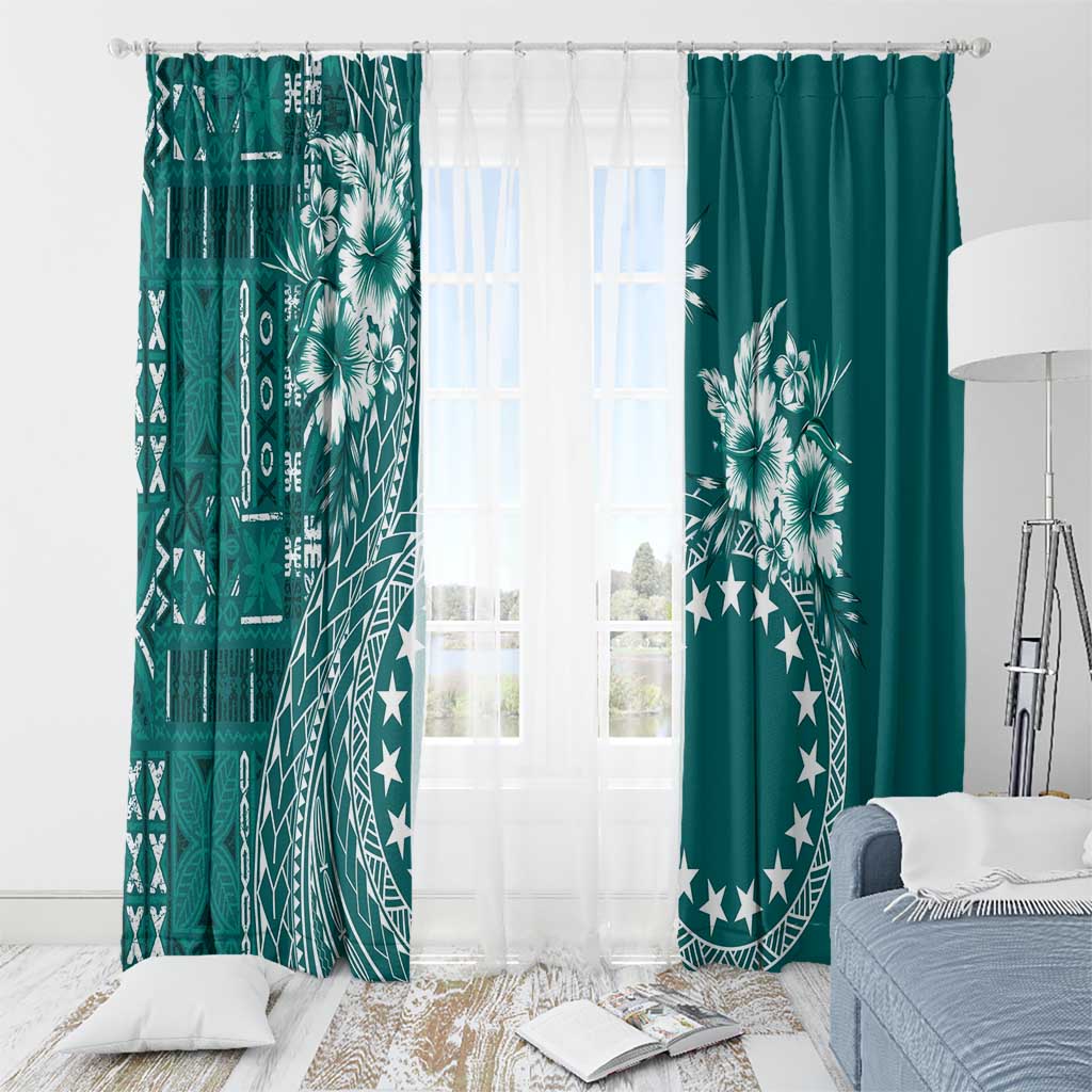 Kia Orana Cook Islands Window Curtain Tiare and Stars - Teal LT7 - Polynesian Pride