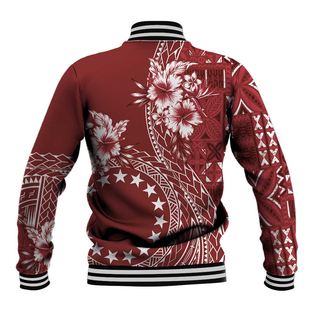 Kia Orana Cook Islands Baseball Jacket Tiare and Stars - Scarlet LT7 - Polynesian Pride