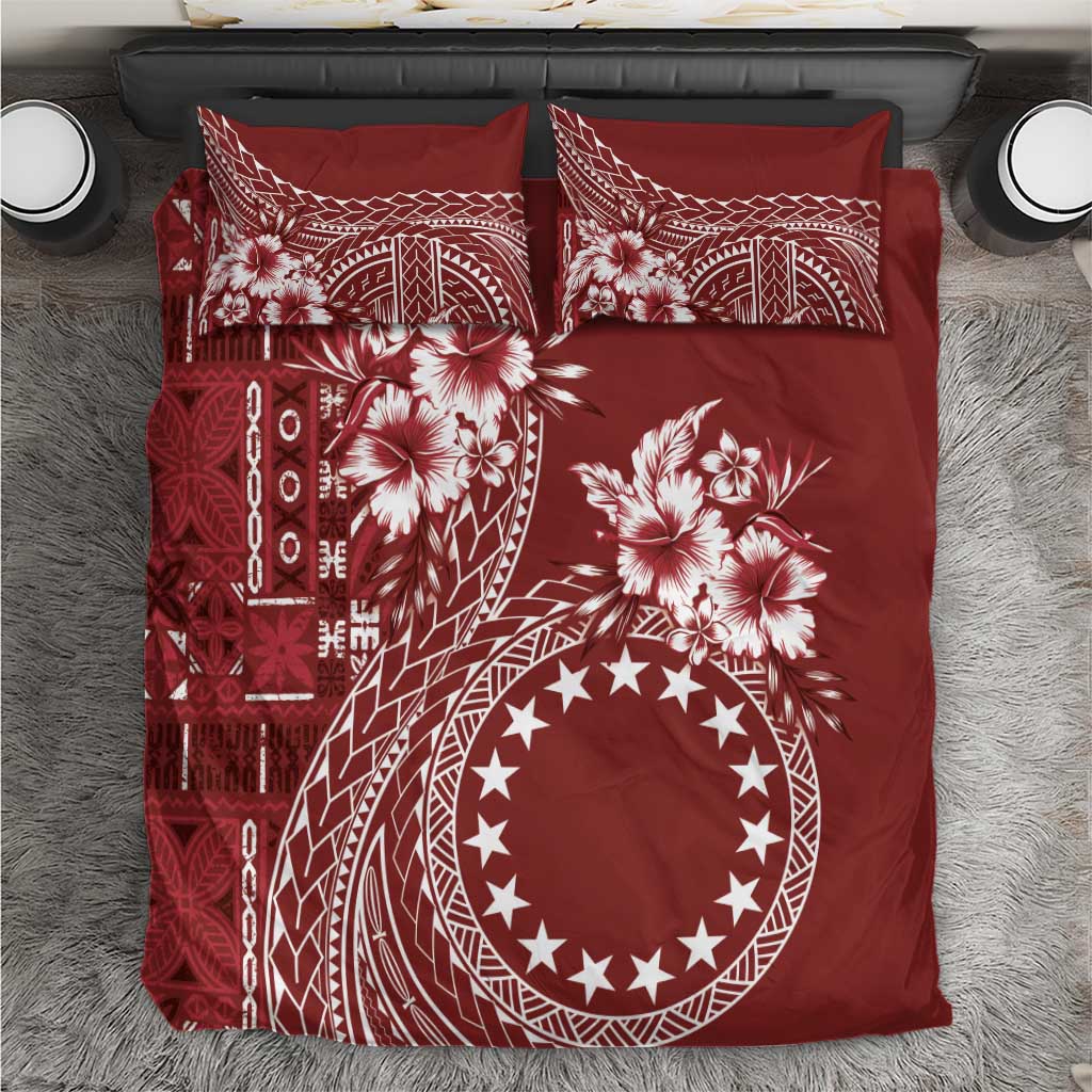 Kia Orana Cook Islands Bedding Set Tiare and Stars - Scarlet