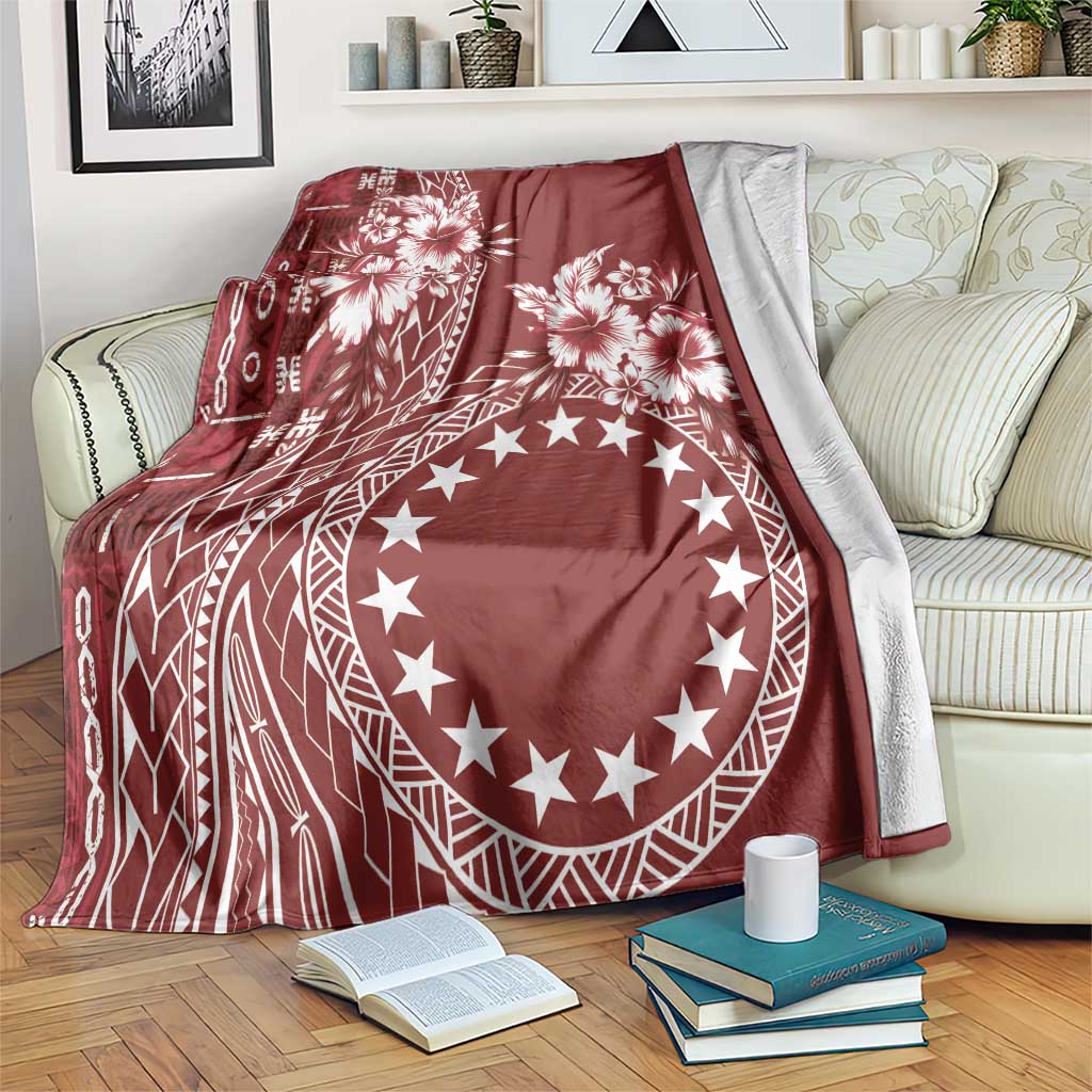 Kia Orana Cook Islands Blanket Tiare and Stars - Scarlet