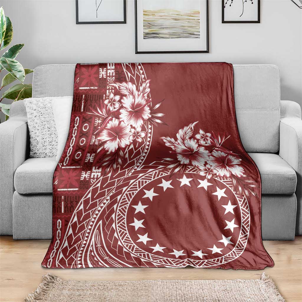 Kia Orana Cook Islands Blanket Tiare and Stars - Scarlet LT7 - Polynesian Pride