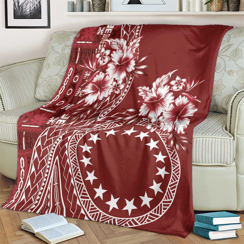 Kia Orana Cook Islands Blanket Tiare and Stars - Scarlet LT7 - Polynesian Pride