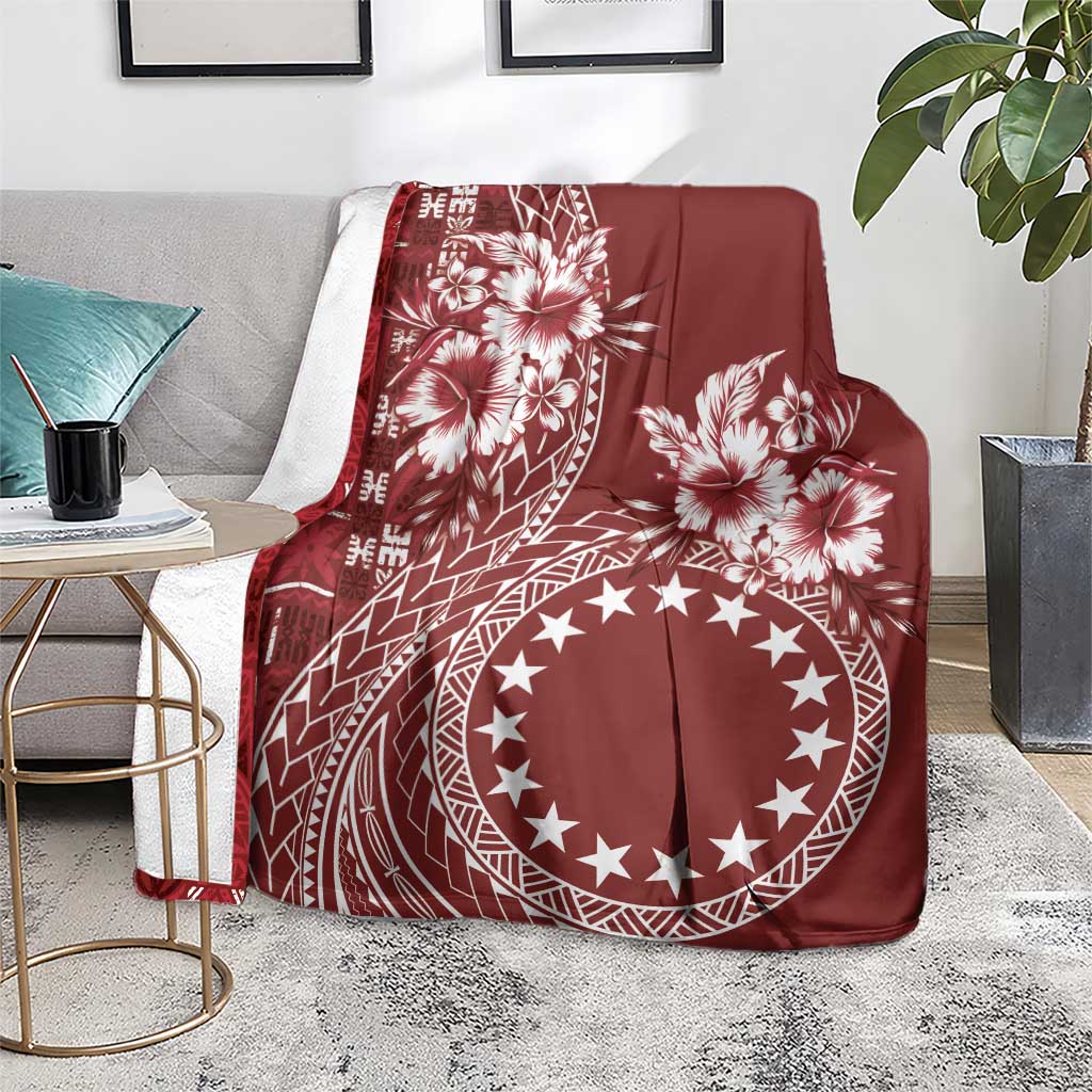 Kia Orana Cook Islands Blanket Tiare and Stars - Scarlet LT7 - Polynesian Pride