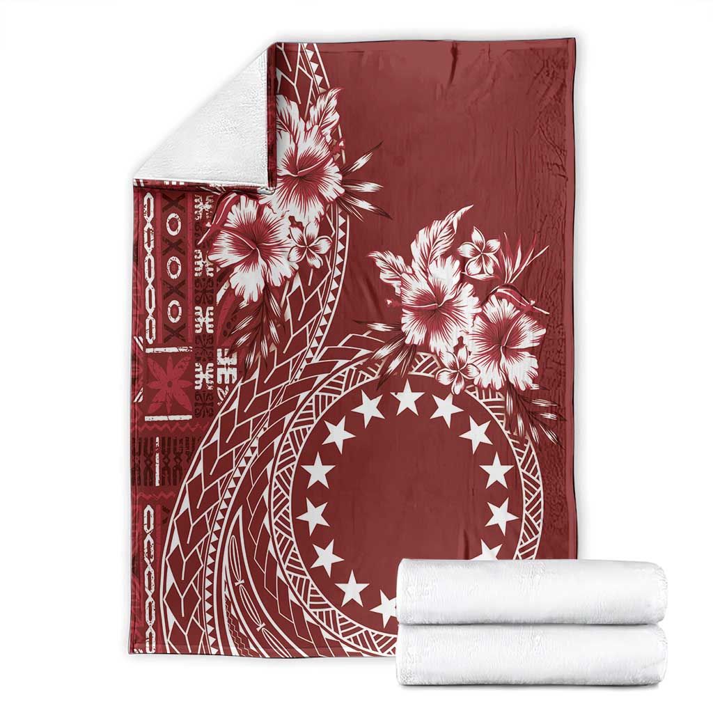 Kia Orana Cook Islands Blanket Tiare and Stars - Scarlet LT7 - Polynesian Pride