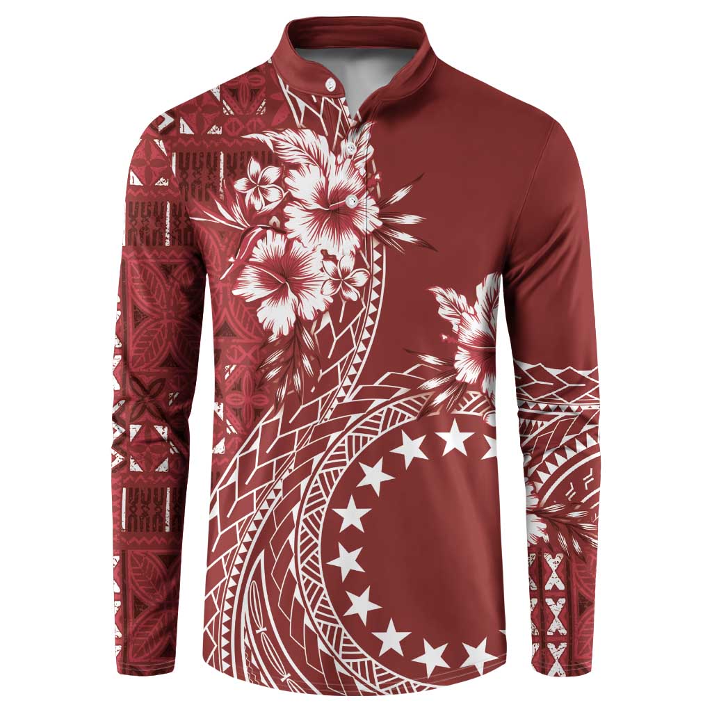 Kia Orana Cook Islands Button Sweatshirt Tiare and Stars - Scarlet LT7 Red - Polynesian Pride