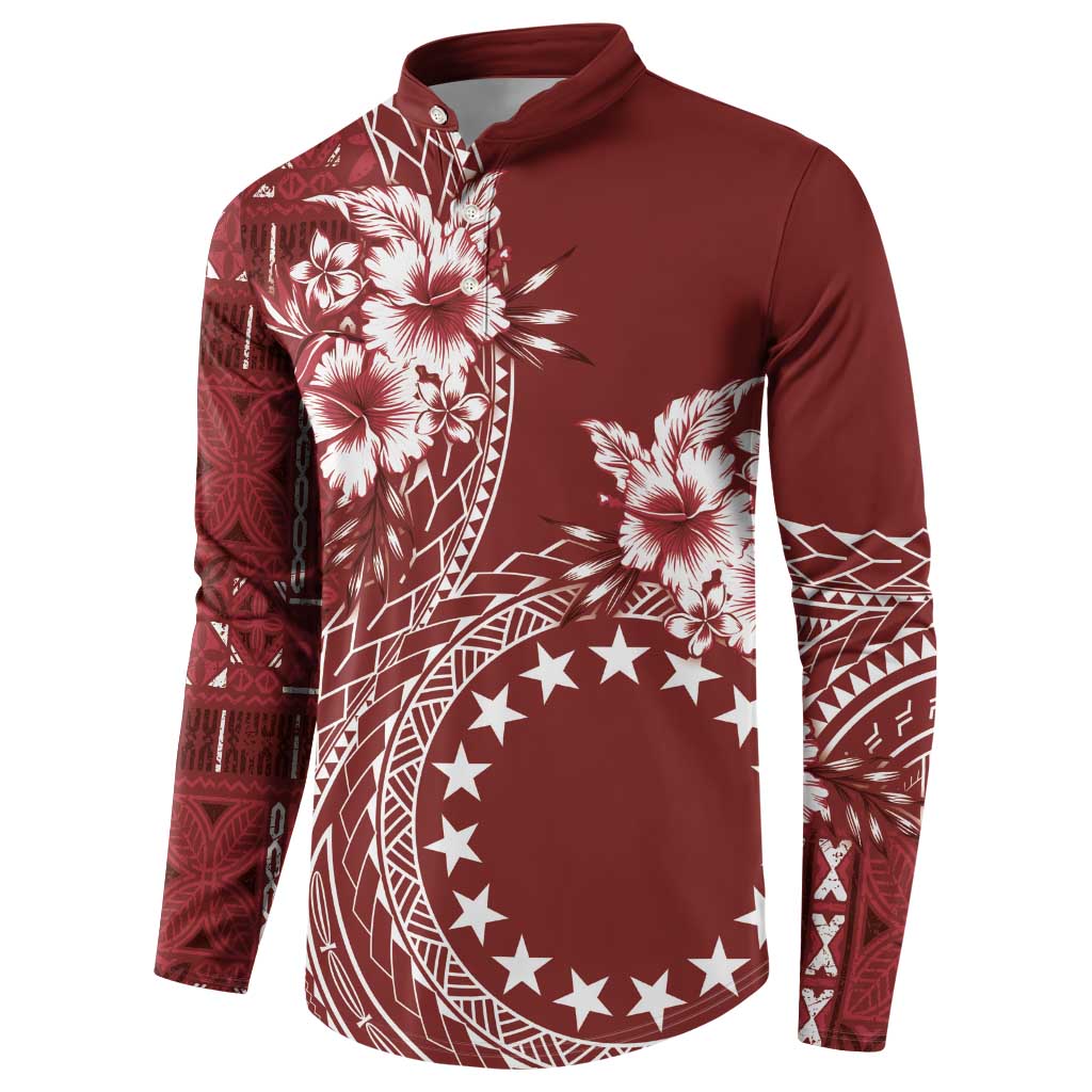 Kia Orana Cook Islands Button Sweatshirt Tiare and Stars - Scarlet LT7 - Polynesian Pride