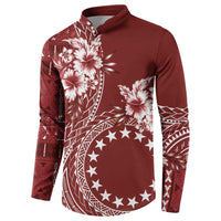 Kia Orana Cook Islands Button Sweatshirt Tiare and Stars - Scarlet LT7 - Polynesian Pride