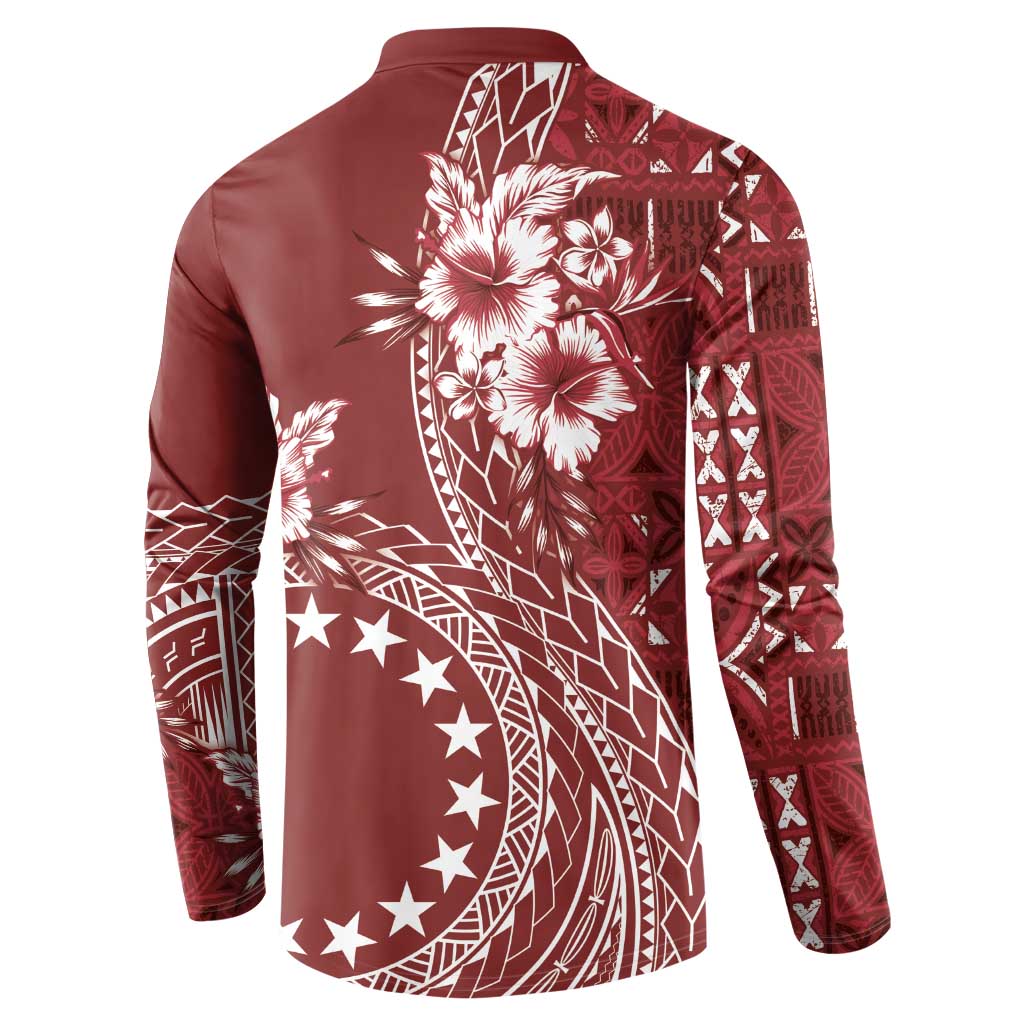 Kia Orana Cook Islands Button Sweatshirt Tiare and Stars - Scarlet LT7 - Polynesian Pride