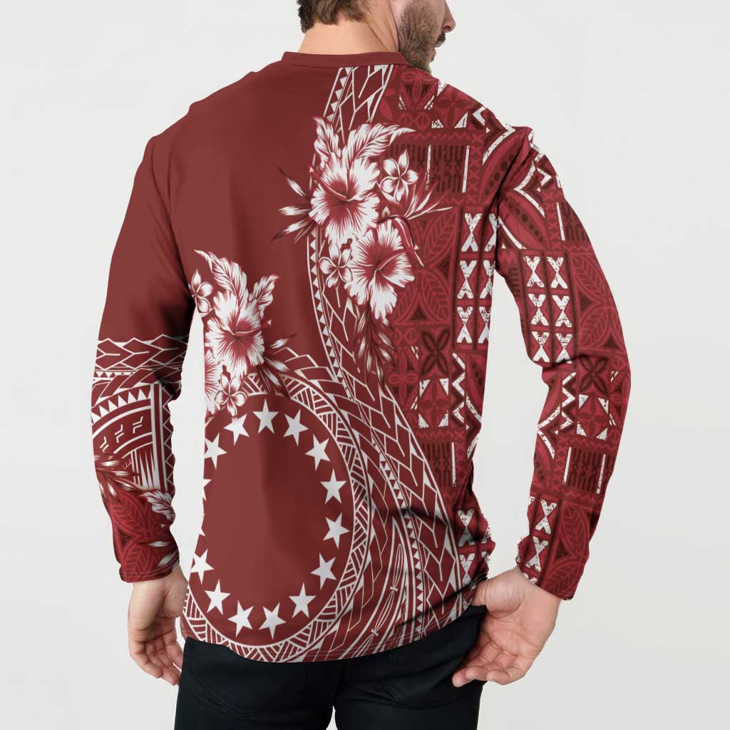 Kia Orana Cook Islands Button Sweatshirt Tiare and Stars - Scarlet LT7 - Polynesian Pride