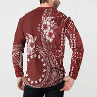 Kia Orana Cook Islands Button Sweatshirt Tiare and Stars - Scarlet LT7 - Polynesian Pride