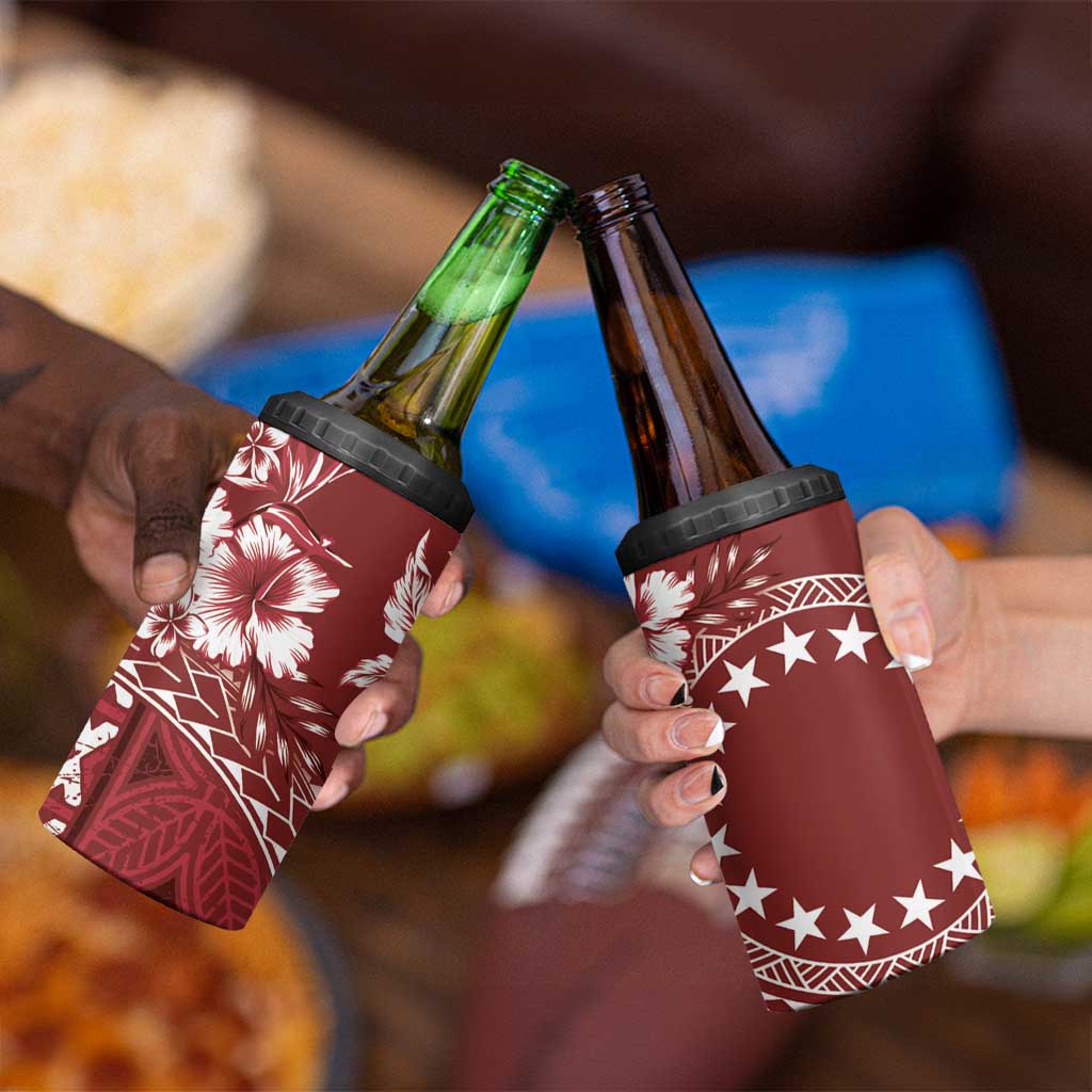 Kia Orana Cook Islands 4 in 1 Can Cooler Tumbler Tiare & Stars - Scarlet