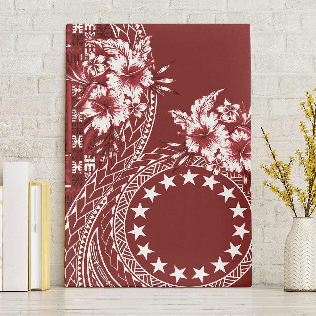 Kia Orana Cook Islands Canvas Wall Art Tiare and Stars - Scarlet LT7 Without Frame Red - Polynesian Pride