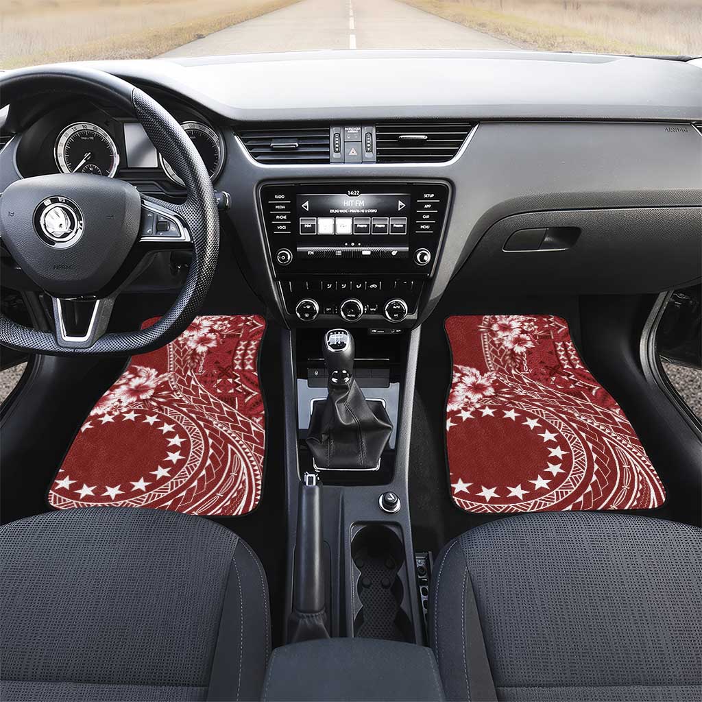 Kia Orana Cook Islands Car Mats Tiare and Stars - Scarlet LT7 Set 2pcs - Front Red - Polynesian Pride