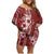 Kia Orana Cook Islands Family Matching Off Shoulder Short Dress and Hawaiian Shirt Tiare and Stars - Scarlet