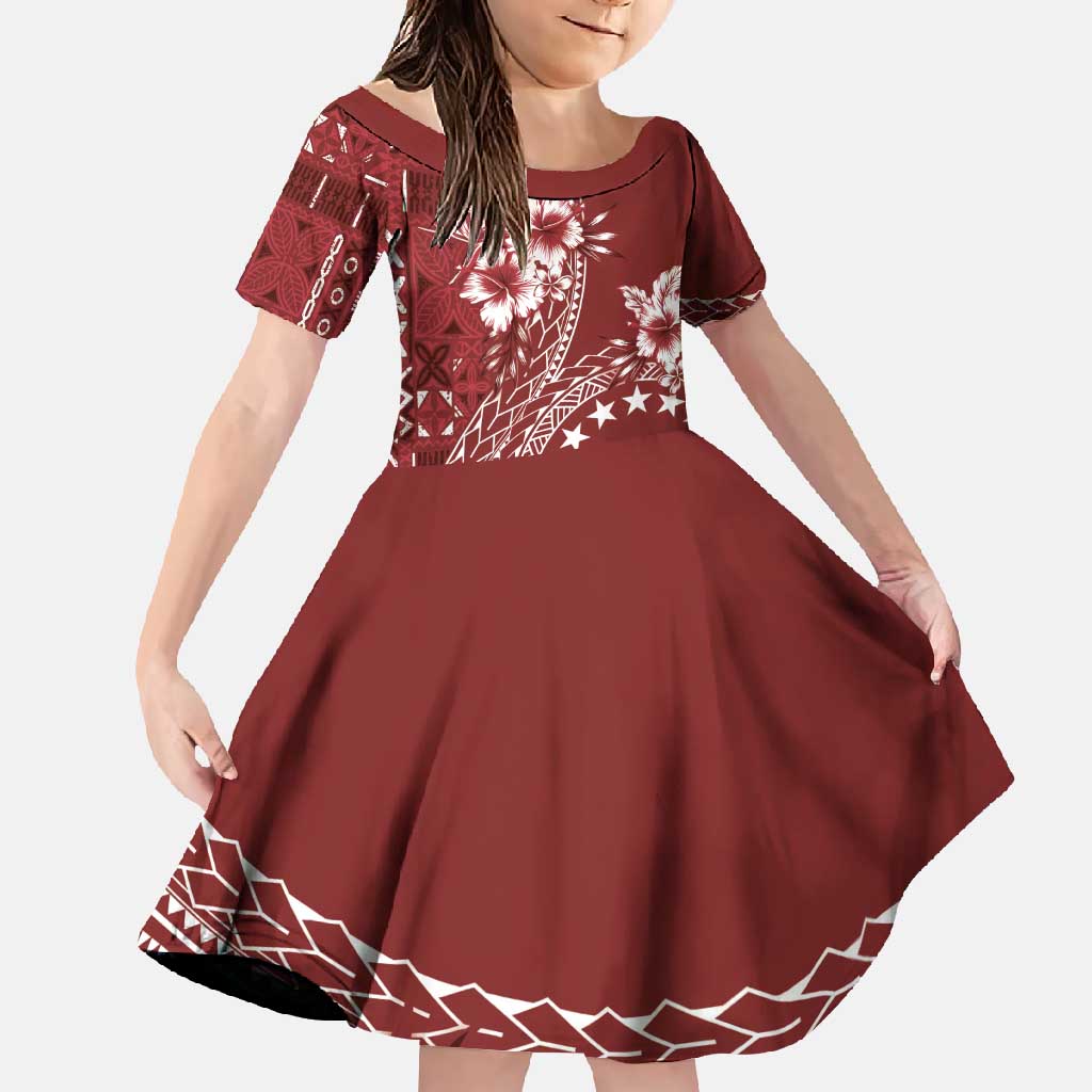 Kia Orana Cook Islands Family Matching Short Sleeve Bodycon Dress and Hawaiian Shirt Tiare and Stars - Scarlet