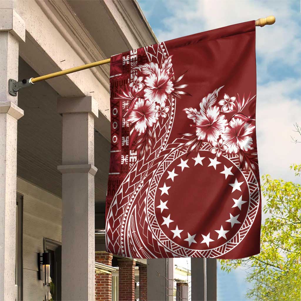 Kia Orana Cook Islands Garden Flag Tiare and Stars - Scarlet LT7 House Flag Red - Polynesian Pride