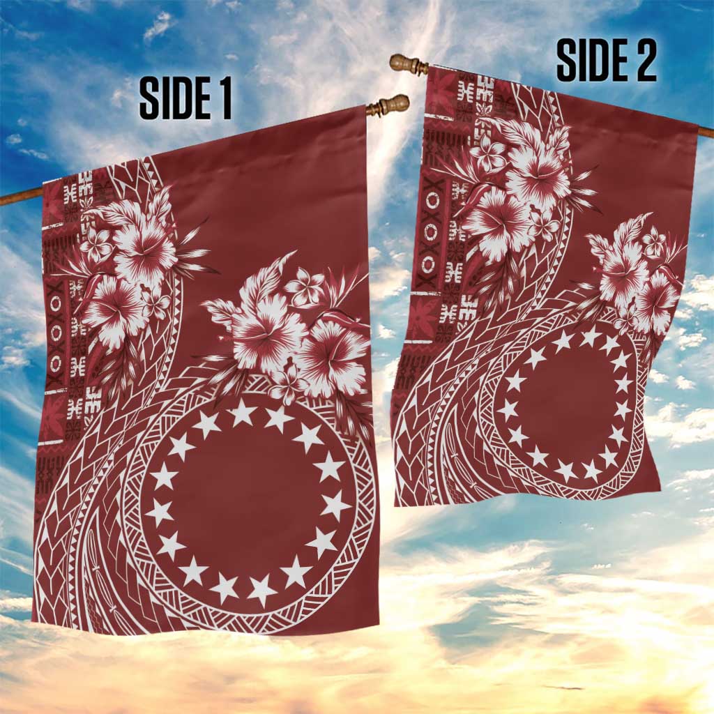 Kia Orana Cook Islands Garden Flag Tiare and Stars - Scarlet LT7 - Polynesian Pride