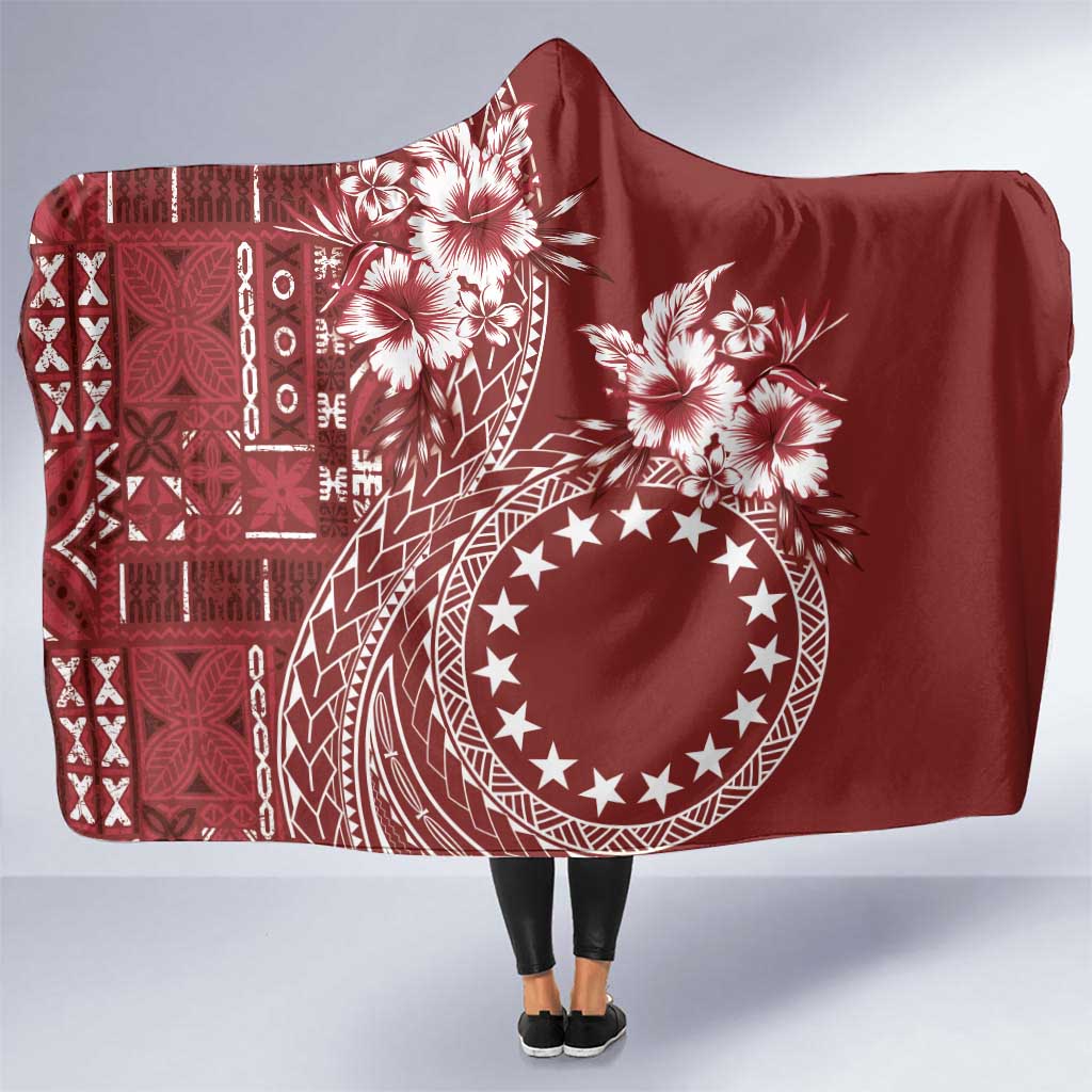 Kia Orana Cook Islands Hooded Blanket Tiare and Stars - Scarlet LT7 One Size Red - Polynesian Pride