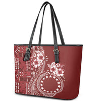 Kia Orana Cook Islands Leather Tote Bag Tiare and Stars - Scarlet LT7 - Polynesian Pride