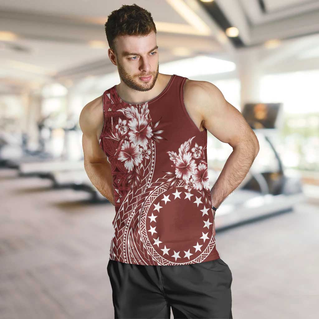 Kia Orana Cook Islands Men Tank Top Tiare and Stars - Scarlet LT7 Red - Polynesian Pride