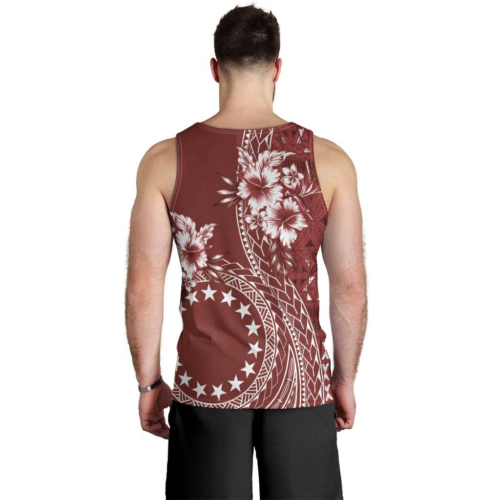 Kia Orana Cook Islands Men Tank Top Tiare and Stars - Scarlet LT7 - Polynesian Pride