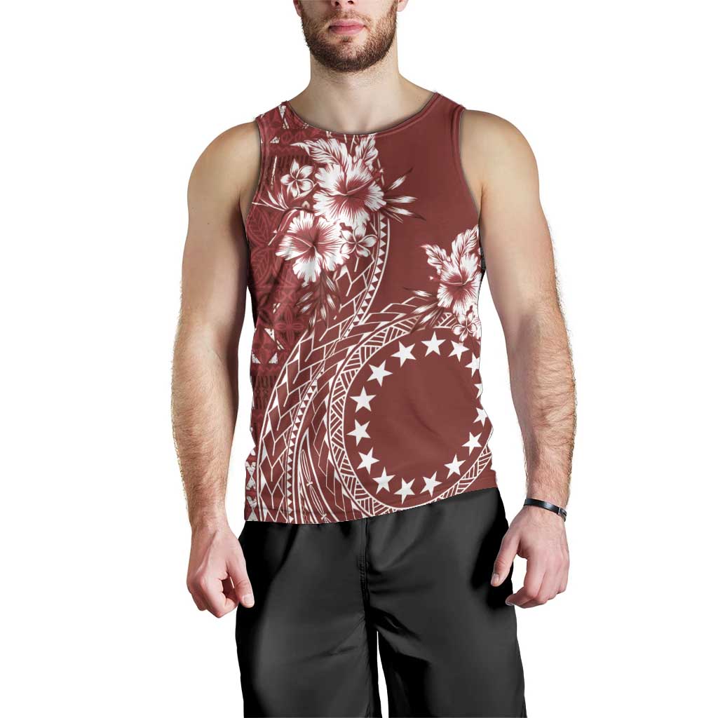 Kia Orana Cook Islands Men Tank Top Tiare and Stars - Scarlet LT7 - Polynesian Pride