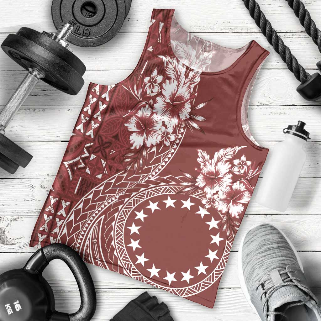 Kia Orana Cook Islands Men Tank Top Tiare and Stars - Scarlet LT7 - Polynesian Pride