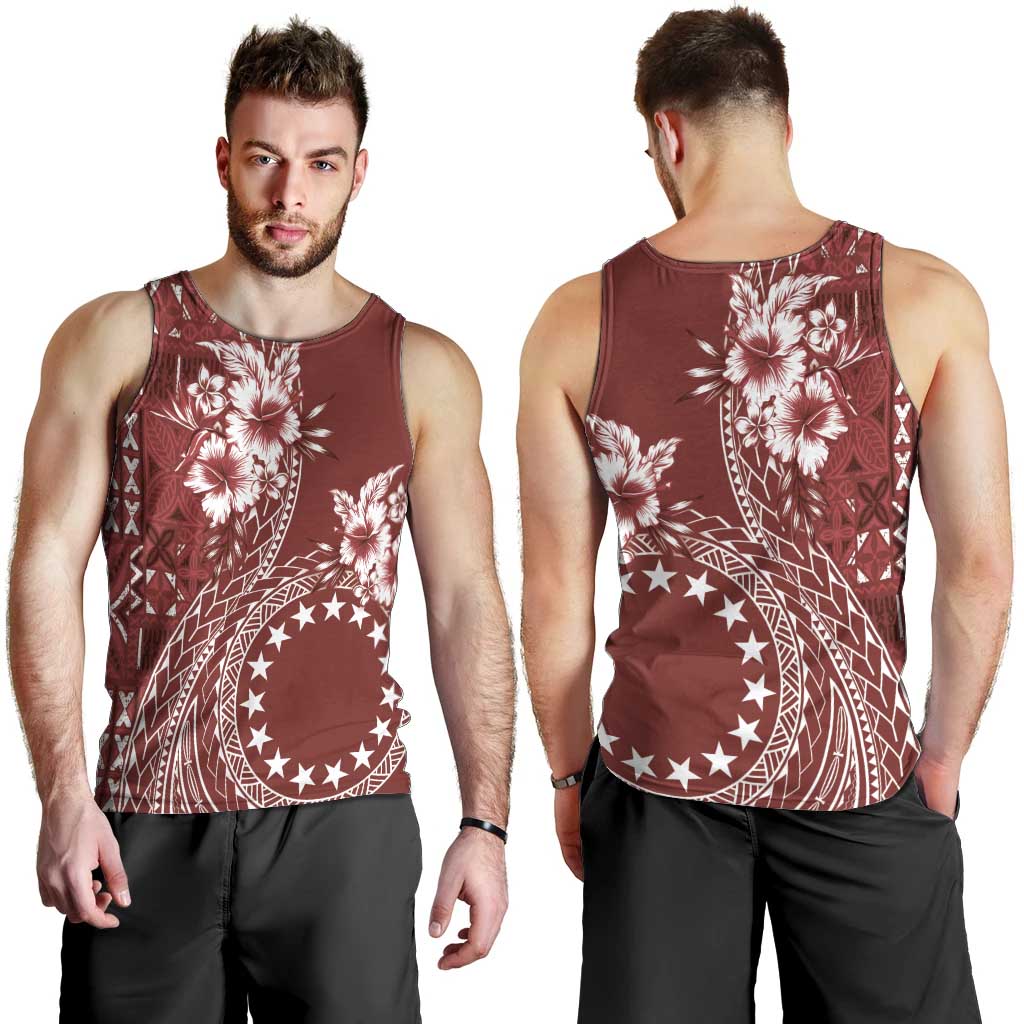 Kia Orana Cook Islands Men Tank Top Tiare and Stars - Scarlet LT7 - Polynesian Pride