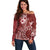 Kia Orana Cook Islands Off Shoulder Sweater Tiare and Stars - Scarlet