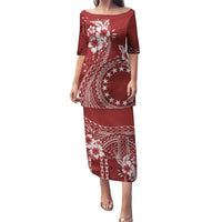 Kia Orana Cook Islands Puletasi Tiare and Stars - Scarlet LT7 Long Dress Red - Polynesian Pride
