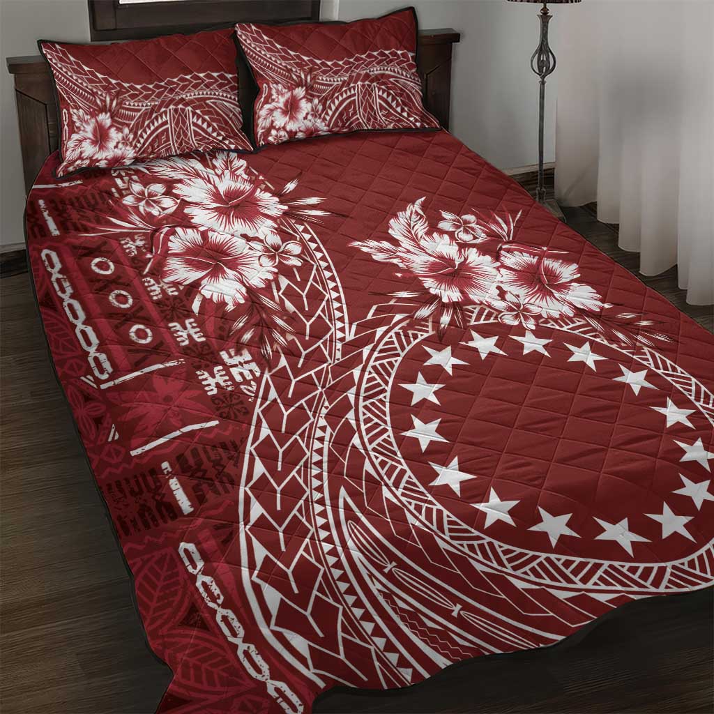 Kia Orana Cook Islands Quilt Bed Set Tiare and Stars - Scarlet LT7 Red - Polynesian Pride