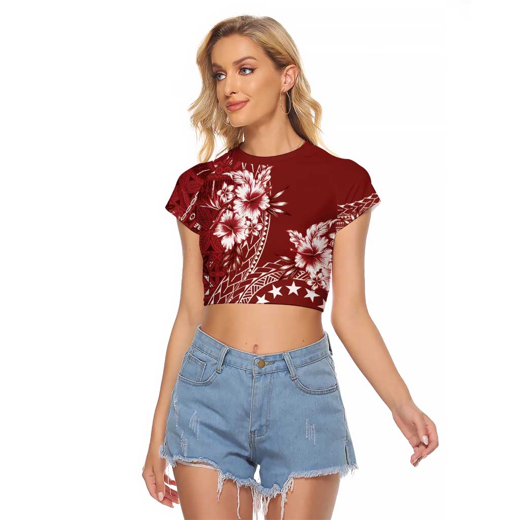 Kia Orana Cook Islands Raglan Cropped T Shirt Tiare and Stars - Scarlet