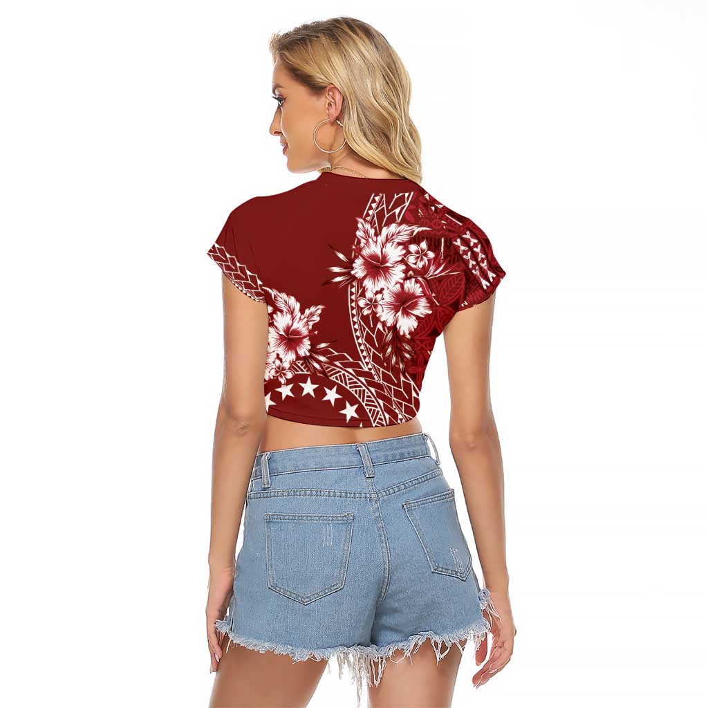 Kia Orana Cook Islands Raglan Cropped T Shirt Tiare and Stars - Scarlet