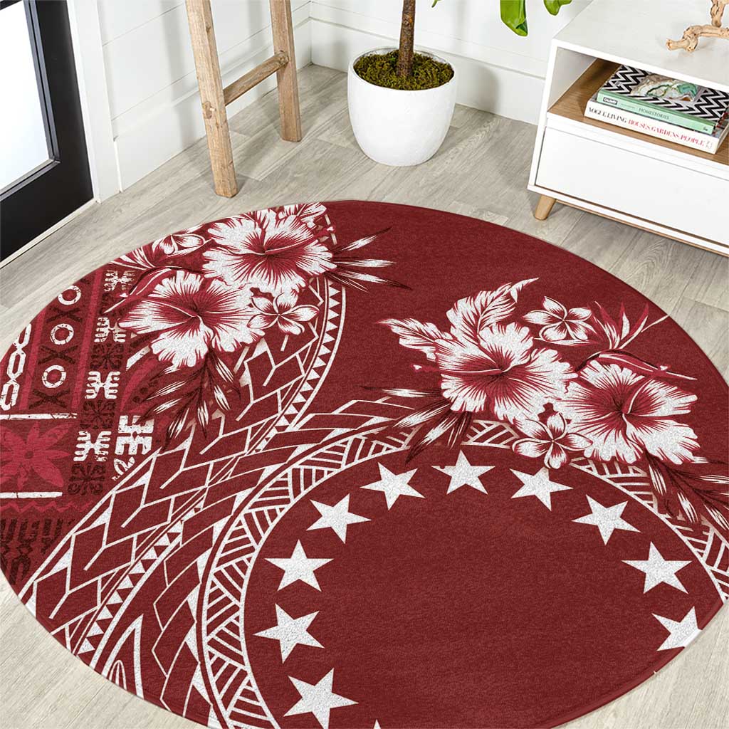 Kia Orana Cook Islands Round Carpet Tiare and Stars - Scarlet