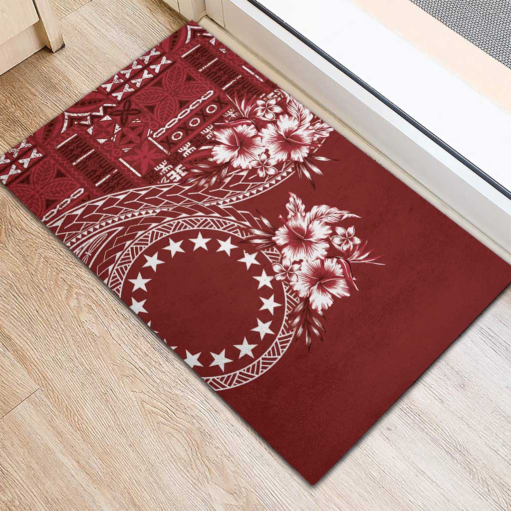 Kia Orana Cook Islands Rubber Doormat Tiare and Stars - Scarlet LT7 - Polynesian Pride