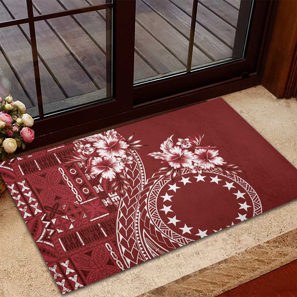 Kia Orana Cook Islands Rubber Doormat Tiare and Stars - Scarlet LT7 - Polynesian Pride