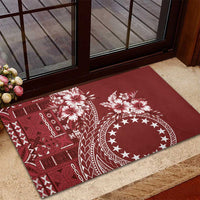 Kia Orana Cook Islands Rubber Doormat Tiare and Stars - Scarlet LT7 - Polynesian Pride