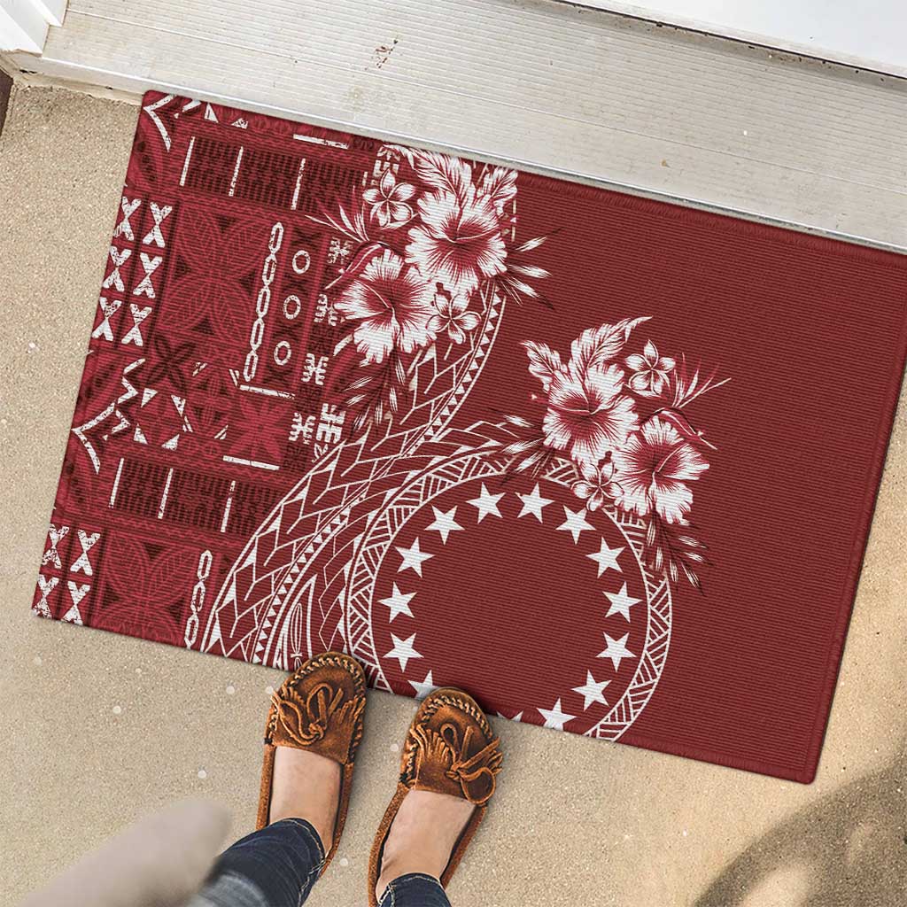 Kia Orana Cook Islands Rubber Doormat Tiare and Stars - Scarlet LT7 - Polynesian Pride