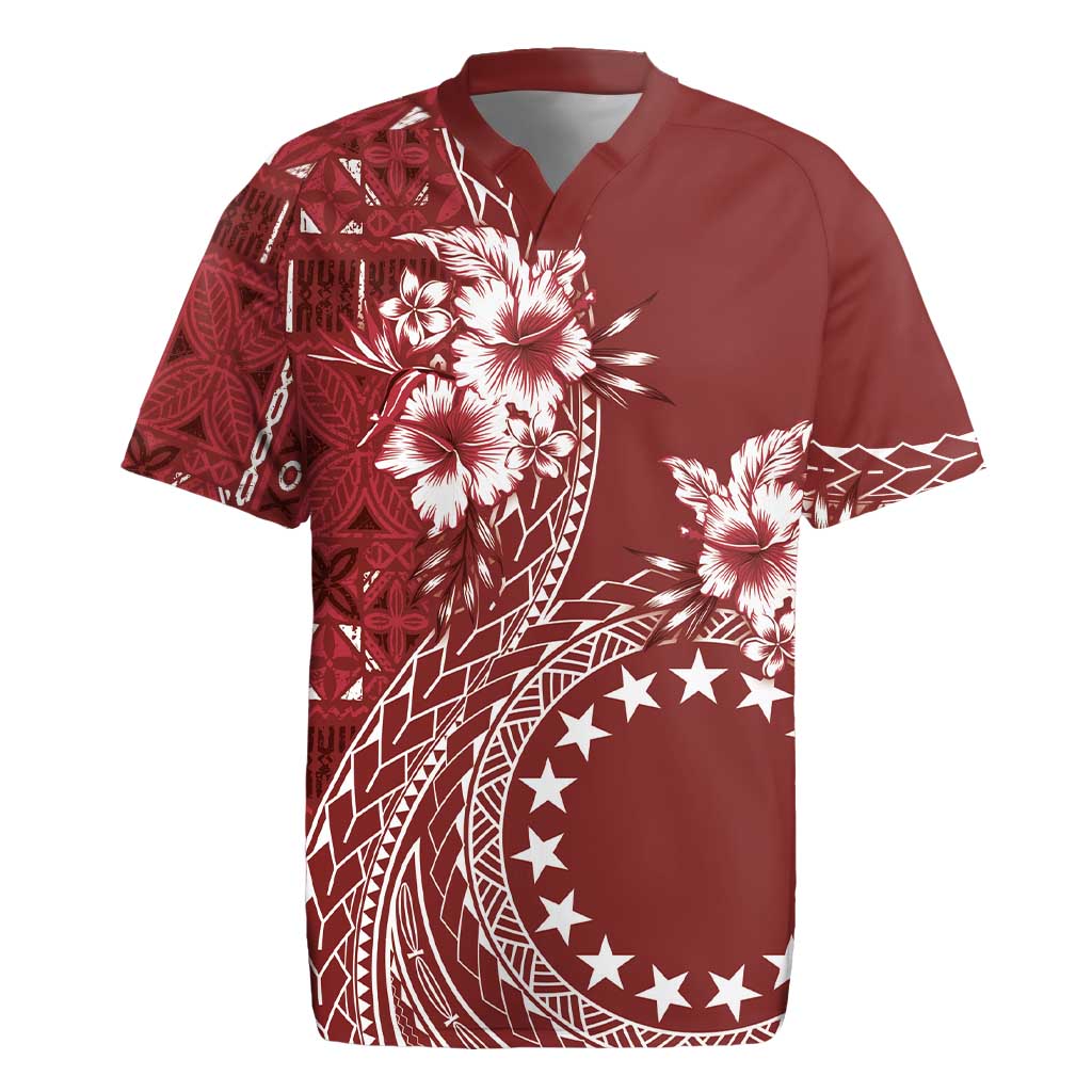 Kia Orana Cook Islands Rugby Jersey Tiare and Stars - Scarlet LT7 Red - Polynesian Pride