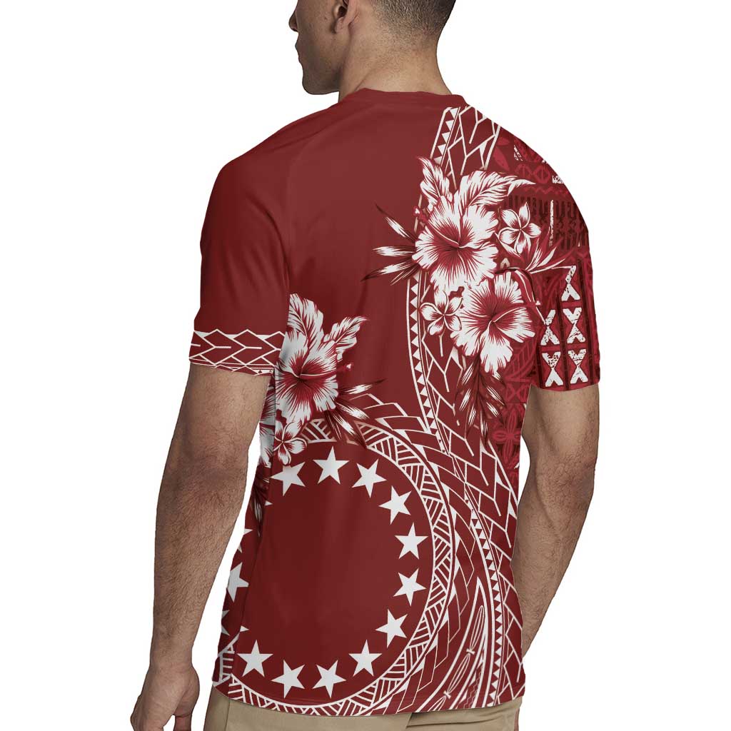 Kia Orana Cook Islands Rugby Jersey Tiare and Stars - Scarlet LT7 - Polynesian Pride
