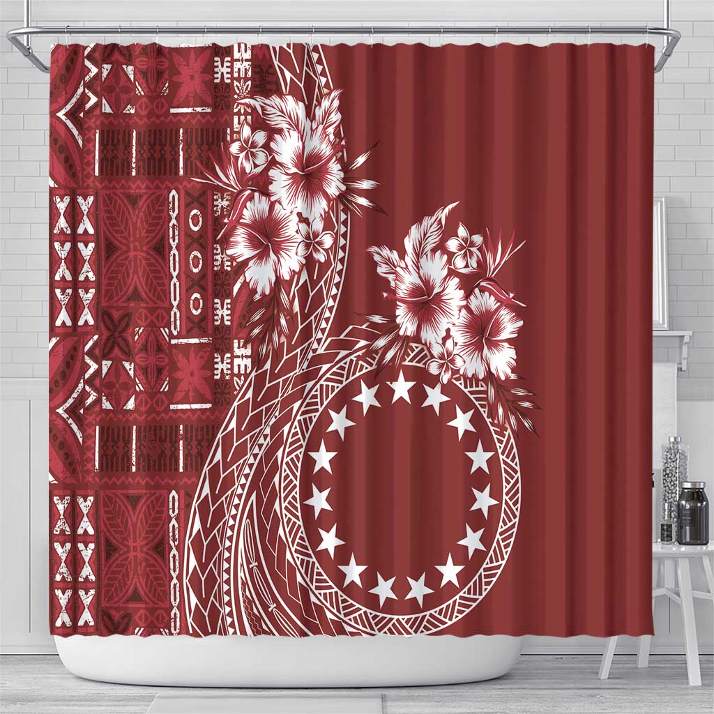 Kia Orana Cook Islands Shower Curtain Tiare and Stars - Scarlet
