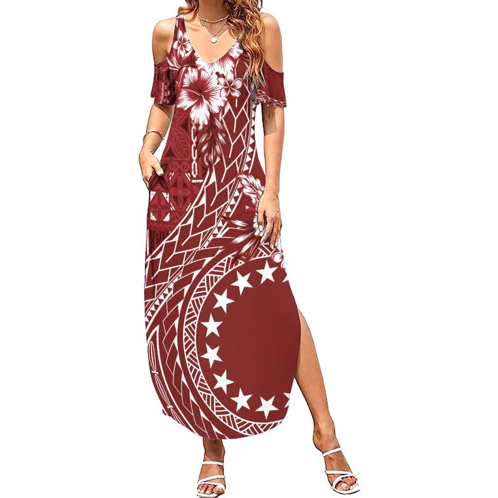 Kia Orana Cook Islands Summer Maxi Dress Tiare and Stars - Scarlet LT7 Women Red - Polynesian Pride